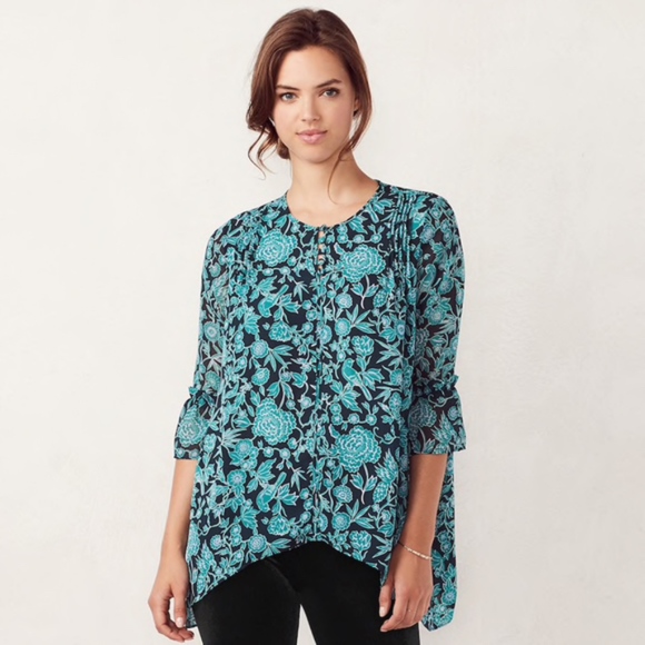 LC Lauren Conrad Tops - NWT [lauren conrad] Teal Floral Top XL